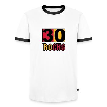 birthday_30 - Men's Ringer Shirt - white/black - Front - AI Model Female 172 light (172cm) & AI Model Male 178 dark (178cm)