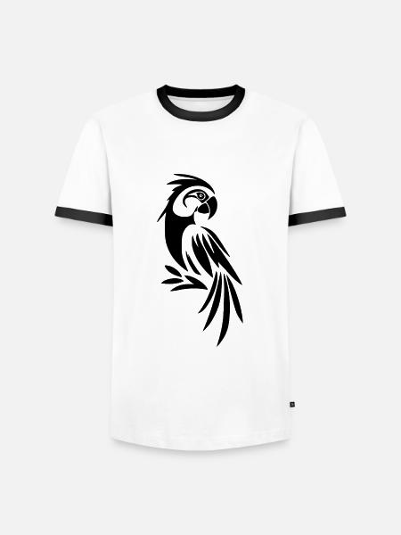 Carino tatuaggio pappagallo disegno ritratto uccello - Maglietta Contrast da uomo - bianco/nero