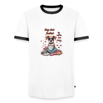 Dog dad fuelled by coffee and chaos - Männer Kontrast-T-Shirt - Weiß/Schwarz - Vorne - AI Model Female 172 light (172cm) & AI Model Male 178 dark (178cm)