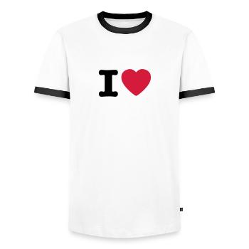 I love / I heart DELUXE - Men's Ringer Shirt - white/black - Front - AI Model Female 172 light (172cm) & AI Model Male 178 dark (178cm)