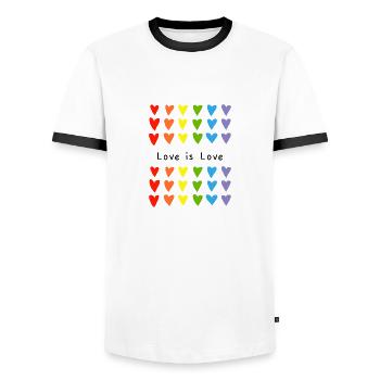 L’amour est amour - T-shirt contrasté Homme - blanc/noir - Devant - AI Model Female 172 light (172cm) & AI Model Male 178 dark (178cm)