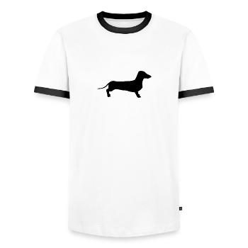 Dackel Schatten Illustration - Männer Kontrast-T-Shirt - Weiß/Schwarz - Vorne - AI Model Female 172 light (172cm) & AI Model Male 178 dark (178cm)
