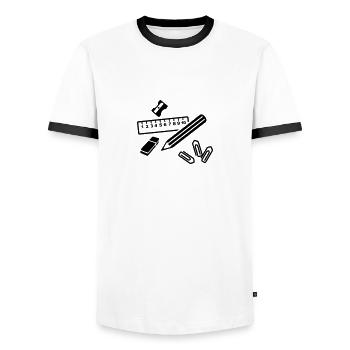 Office - Men's Ringer Shirt - white/black - Front - AI Model Female 172 light (172cm) & AI Model Male 178 dark (178cm)