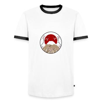 Mount Fuji mit Kirschblütenzweigen - Männer Kontrast-T-Shirt - Weiß/Schwarz - Vorne - AI Model Female 172 light (172cm) & AI Model Male 178 dark (178cm)