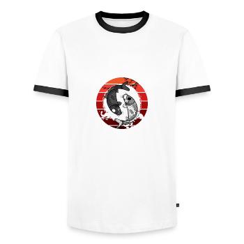 Japanese Koi Fish Painter Poison - Men's Ringer Shirt - white/black - Front - AI Model Female 172 light (172cm) & AI Model Male 178 dark (178cm)