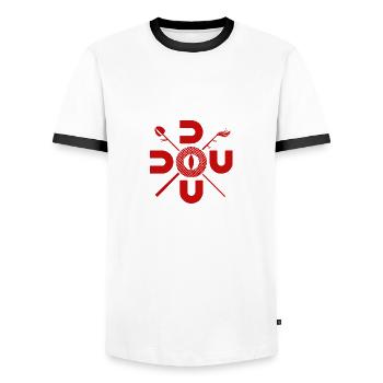 Symboles du Doudou - T-shirt contrasté Homme - blanc/noir - Devant - AI Model Female 172 light (172cm) & AI Model Male 178 dark (178cm)