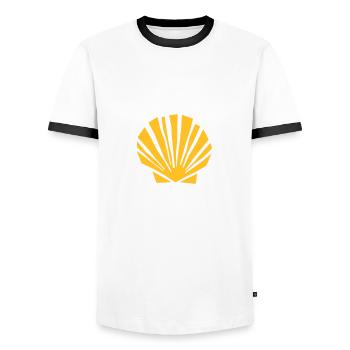 Scallop | Camino de Santiago | St. James - Men's Ringer Shirt - white/black - Front - AI Model Female 172 light (172cm) & AI Model Male 178 dark (178cm)