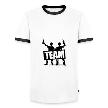 Team Party Drinkers Celebrating Birthday - Men's Ringer Shirt - white/black - Front - AI Model Female 172 light (172cm) & AI Model Male 178 dark (178cm)