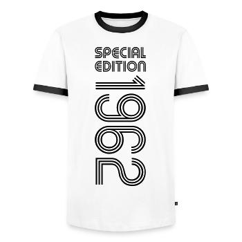 Special Edition 1962 - Birthday 1962 Color change - Men's Ringer Shirt - white/black - Front - AI Model Female 172 light (172cm) & AI Model Male 178 dark (178cm)