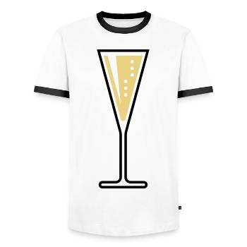 Glass Of Sparkling Wine (Funnel / Closed / 2C) - Men's Ringer Shirt - white/black - Front - AI Model Female 172 light (172cm) & AI Model Male 178 dark (178cm)