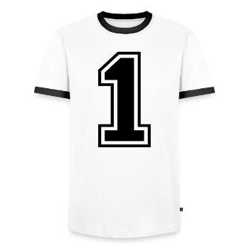 1 - Männer Kontrast-T-Shirt - Weiß/Schwarz - Vorne - AI Model Female 172 light (172cm) & AI Model Male 178 dark (178cm)