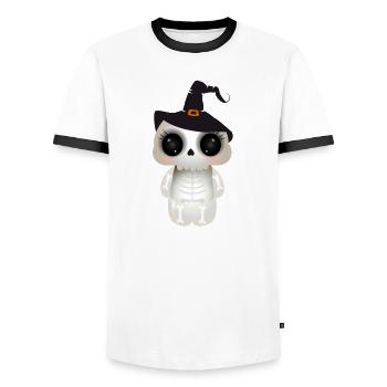 cute skull with black witch hat - Men's Ringer Shirt - white/black - Front - AI Model Female 172 light (172cm) & AI Model Male 178 dark (178cm)