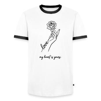 Mein Herz gehört dir – Valentine Rose Minimalist - Männer Kontrast-T-Shirt - Weiß/Schwarz - Vorne - AI Model Female 172 light (172cm) & AI Model Male 178 dark (178cm)