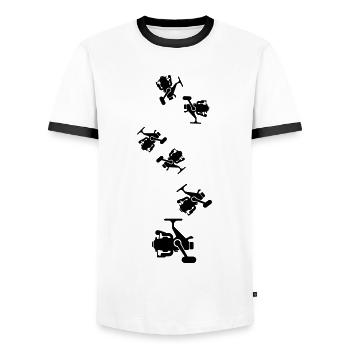 Fishing reel symbol icon - Men's Ringer Shirt - white/black - Front - AI Model Female 172 light (172cm) & AI Model Male 178 dark (178cm)