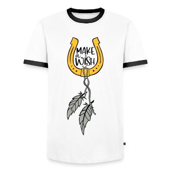 SOUHAIT SABOTS CHEVAL RÊVES CHEVAUX MOTIF DE SOUHAIT - T-shirt contrasté Homme - blanc/noir - Devant - AI Model Female 172 light (172cm) & AI Model Male 178 dark (178cm)
