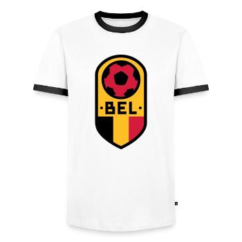 Belgien Fußball Abzeichen - Männer Kontrast-T-Shirt - Weiß/Schwarz - Vorne - AI Model Female 172 light (172cm) & AI Model Male 178 dark (178cm)