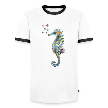 Seepferdchen - Männer Kontrast-T-Shirt - Weiß/Schwarz - Vorne - AI Model Female 172 light (172cm) & AI Model Male 178 dark (178cm)