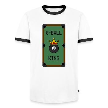 Retro 8-Bit 8-Ball King (Table) - Men's Ringer Shirt - white/black - Front - AI Model Female 172 light (172cm) & AI Model Male 178 dark (178cm)