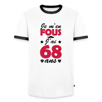 j ai 68 ans / cadeau anniversaire 68 ans - T-shirt contrasté Homme - blanc/noir - Devant - AI Model Female 172 light (172cm) & AI Model Male 178 dark (178cm)