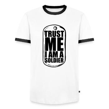 Vertrau mir, ich bin ein Soldat Erkennungsmarke Halskette Kämpfer - Männer Kontrast-T-Shirt - Weiß/Schwarz - Vorne - AI Model Female 172 light (172cm) & AI Model Male 178 dark (178cm)