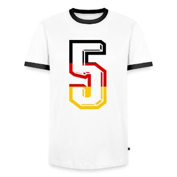 Nummer 5 Deutschland Trikot Zahl 5 Jahre - Männer Kontrast-T-Shirt - Weiß/Schwarz - Vorne - AI Model Female 172 light (172cm) & AI Model Male 178 dark (178cm)