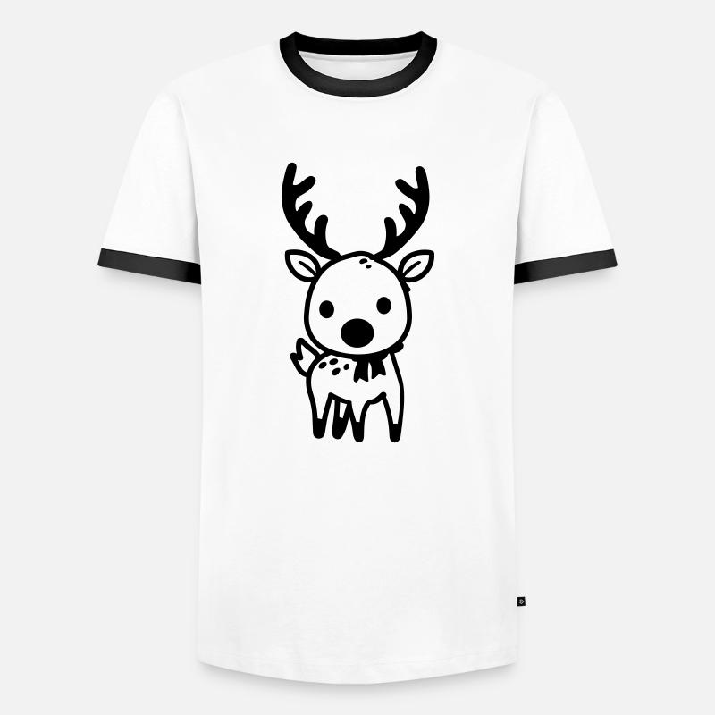 Hirsch - Männer Kontrast-T-Shirt - Weiß/Schwarz