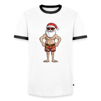 Beach Santa Claus - Men's Ringer Shirt - white/black - Front - AI Model Female 172 light (172cm) & AI Model Male 178 dark (178cm)