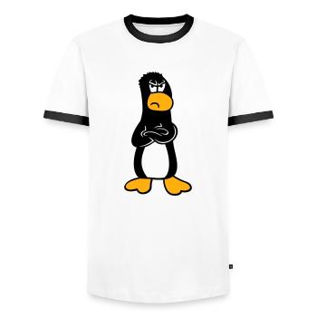Pingouin En colère Offensé Bras croisés Aigre - T-shirt contrasté Homme - blanc/noir - Devant - AI Model Female 172 light (172cm) & AI Model Male 178 dark (178cm)