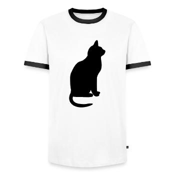 Katze Cat Tier Animal Kitty - Männer Kontrast-T-Shirt - Weiß/Schwarz - Vorne - AI Model Female 172 light (172cm) & AI Model Male 178 dark (178cm)