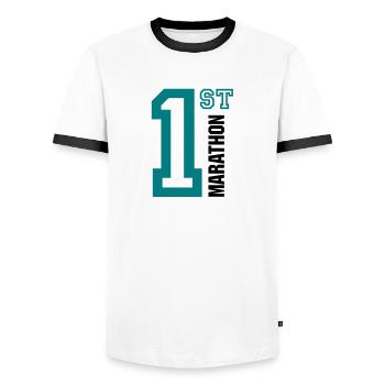 1er Marathon - T-shirt contrasté Homme - blanc/noir - Devant - AI Model Female 172 light (172cm) & AI Model Male 178 dark (178cm)