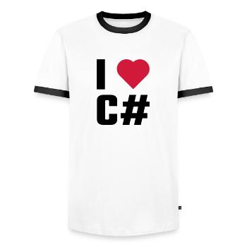 I Love C # - Men's Ringer Shirt - white/black - Front - AI Model Female 172 light (172cm) & AI Model Male 178 dark (178cm)