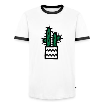 Kaktus im Topf - V2 - Männer Kontrast-T-Shirt - Weiß/Schwarz - Vorne - AI Model Female 172 light (172cm) & AI Model Male 178 dark (178cm)