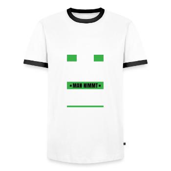 Koi Zeit, de nimmt ma se - bayerischer Spruch - Männer Kontrast-T-Shirt - Weiß/Schwarz - Vorne - AI Model Female 172 light (172cm) & AI Model Male 178 dark (178cm)