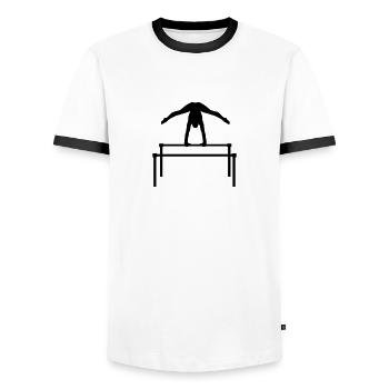 Gymnastics - Men's Ringer Shirt - white/black - Front - AI Model Female 172 light (172cm) & AI Model Male 178 dark (178cm)