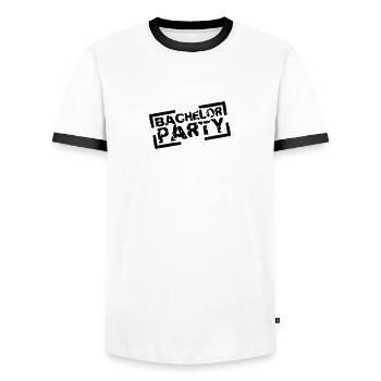 Bachelor Party Team Stempel Design - Men's Ringer Shirt - white/black - Front - AI Model Female 172 light (172cm) & AI Model Male 178 dark (178cm)