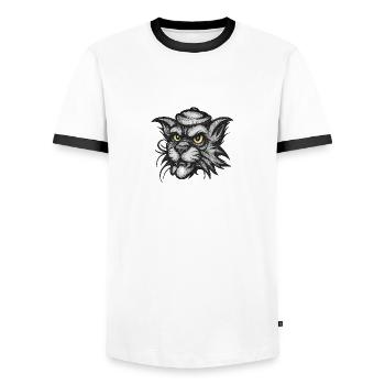 Strong cat head – classic tattoo style - Men's Ringer Shirt - white/black - Front - AI Model Female 172 light (172cm) & AI Model Male 178 dark (178cm)