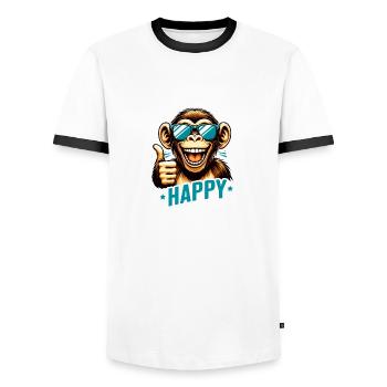 "Happy-go-Lucky Monkey: The coolest monkey in the jungle - Men's Ringer Shirt - white/black - Front - AI Model Female 172 light (172cm) & AI Model Male 178 dark (178cm)