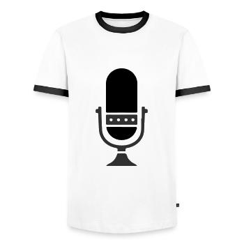 Microphone Podcast - Men's Ringer Shirt - white/black - Front - AI Model Female 172 light (172cm) & AI Model Male 178 dark (178cm)
