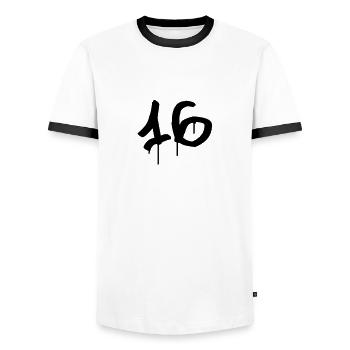 Tag : 16 - T-shirt contrasté Homme - blanc/noir - Devant - AI Model Female 172 light (172cm) & AI Model Male 178 dark (178cm)