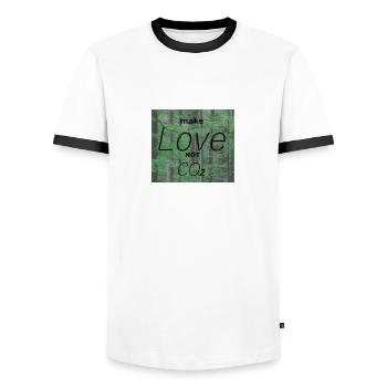 make Love not CO2 stop climate change Umweltschutz - Männer Kontrast-T-Shirt - Weiß/Schwarz - Vorne - AI Model Female 172 light (172cm) & AI Model Male 178 dark (178cm)