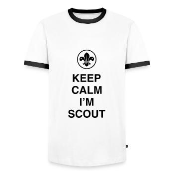 Keep Calm I'm Scout - Men's Ringer Shirt - white/black - Front - AI Model Female 172 light (172cm) & AI Model Male 178 dark (178cm)