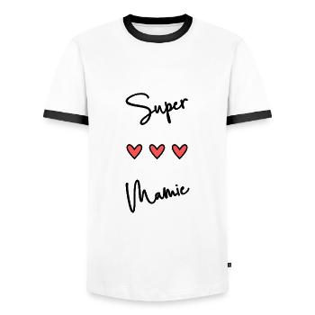 FÊTE DES MÈRES. BONNE FÊTE MAMIE. JE T'AIME MAMIE. - T-shirt contrasté Homme - blanc/noir - Devant - AI Model Female 172 light (172cm) & AI Model Male 178 dark (178cm)