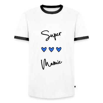 SUPER MAMIE. MAMIE. FÊTE DES MÈRES. BONNE FÊTE - T-shirt contrasté Homme - blanc/noir - Devant - AI Model Female 172 light (172cm) & AI Model Male 178 dark (178cm)