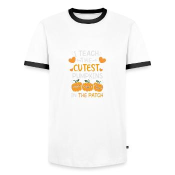 J’enseigne la citation la plus douce et drôle citrouille kol - T-shirt contrasté Homme - blanc/noir - Devant - AI Model Female 172 light (172cm) & AI Model Male 178 dark (178cm)