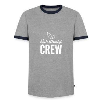 Nutritionist -Crew Dietician Gift - Men's Ringer Shirt - grey/navy  - Front - AI Model Female 172 light (172cm) & AI Model Male 178 light (178cm)