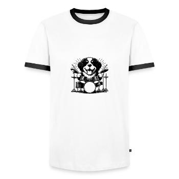 Cool Bernese Mountain Dog Puppy Drummer - Men's Ringer Shirt - white/black - Front - AI Model Female 172 light (172cm) & AI Model Male 178 dark (178cm)