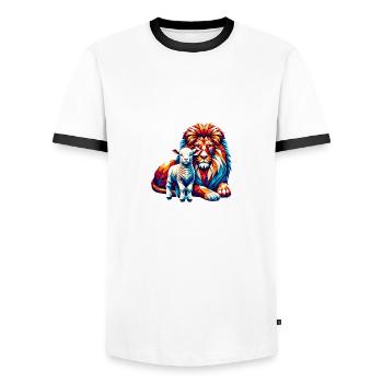 Christliche Kleidung Löwe Und Lamm - Männer Kontrast-T-Shirt - Weiß/Schwarz - Vorne - AI Model Female 172 light (172cm) & AI Model Male 178 dark (178cm)