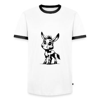 Cute Little Donkey Pencil Drawing - Men's Ringer Shirt - white/black - Front - AI Model Female 172 light (172cm) & AI Model Male 178 dark (178cm)