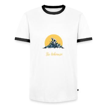 Gravel Bike Explore The Unknown Adventure - Men's Ringer Shirt - white/black - Front - AI Model Female 172 light (172cm) & AI Model Male 178 dark (178cm)