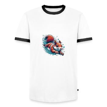 Swimming Squirrel Nuts Animal Lover - Men's Ringer Shirt - white/black - Front - AI Model Female 172 light (172cm) & AI Model Male 178 dark (178cm)
